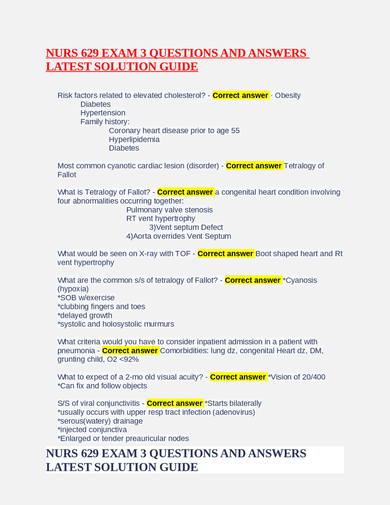 NURS 629 EXAM 3 QUESTIONS AND ANSWERS LATEST SOLUTION GUIDE | Exams ...