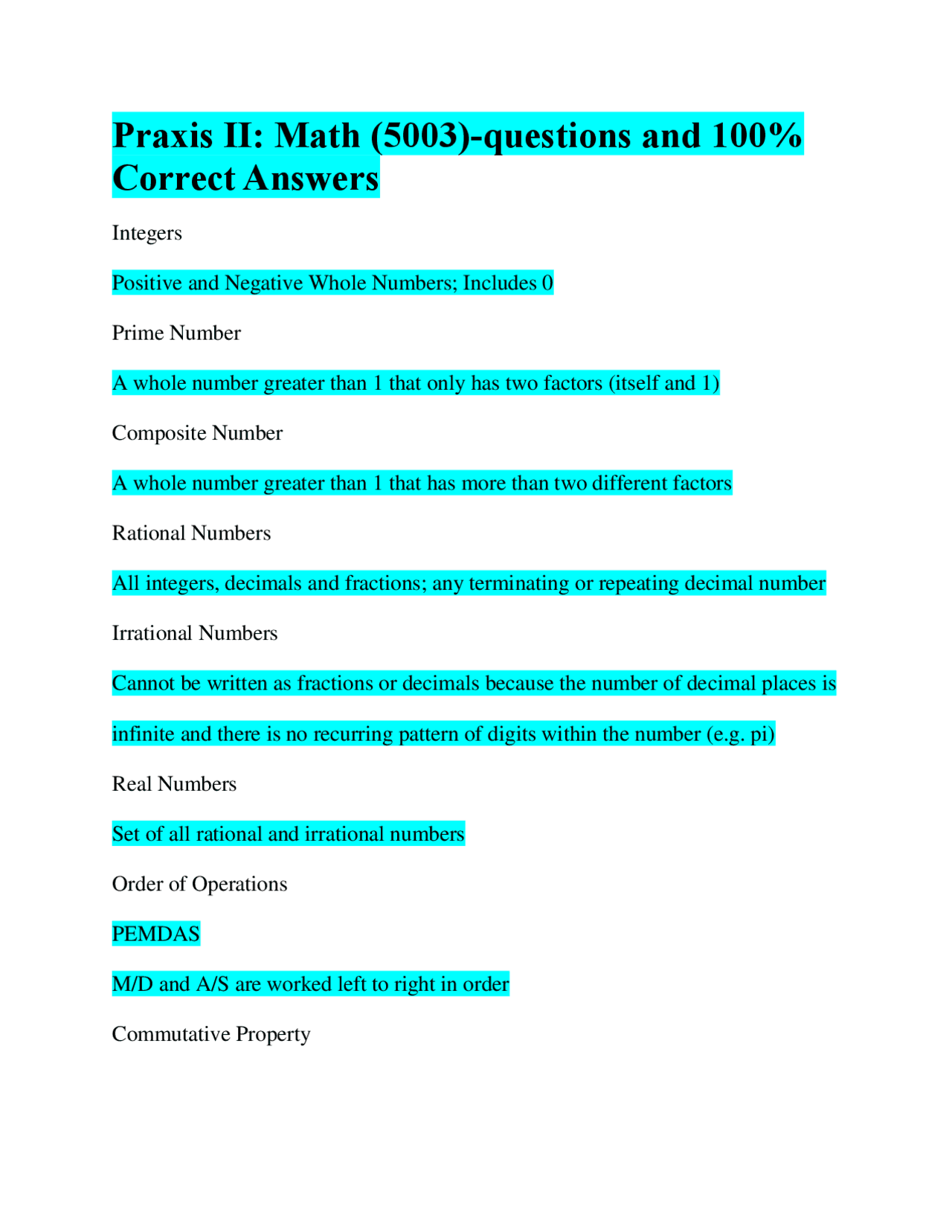 Praxis 2 Math Praxis II: Math (5003)-questions and 100% Correct Answers | Exams ...