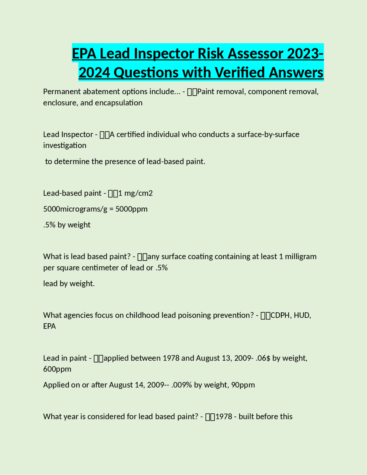 Picture of Lead Paint Inspection and Risk Assessment: Units, Conditions, and ...