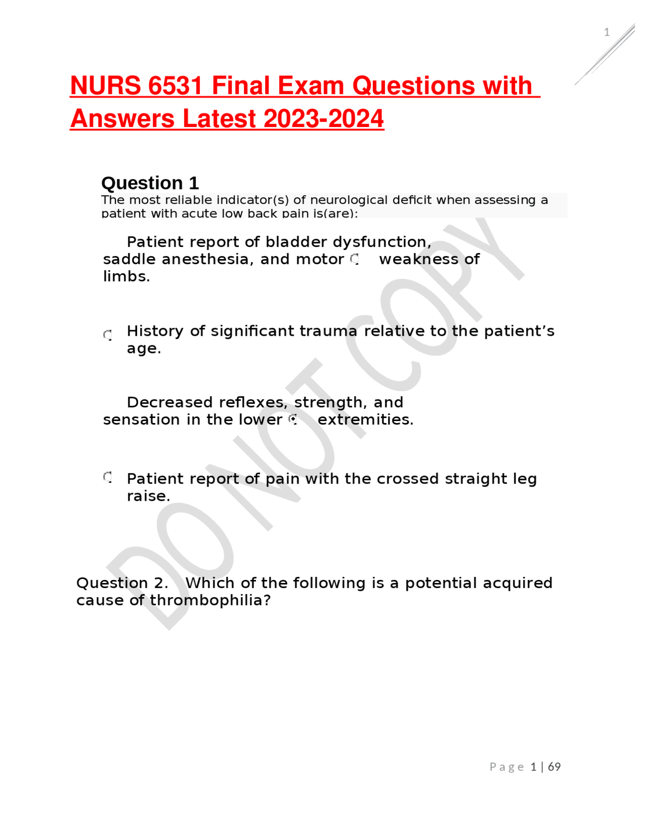 NURS 6531 Final Exam Questions with Answers Latest 2023-2024 | Exams ...