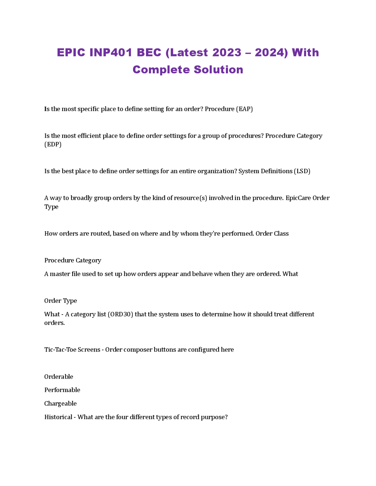 EPIC INP401 BEC (Latest 2023 – 2024) With Complete Solution | Exams ...