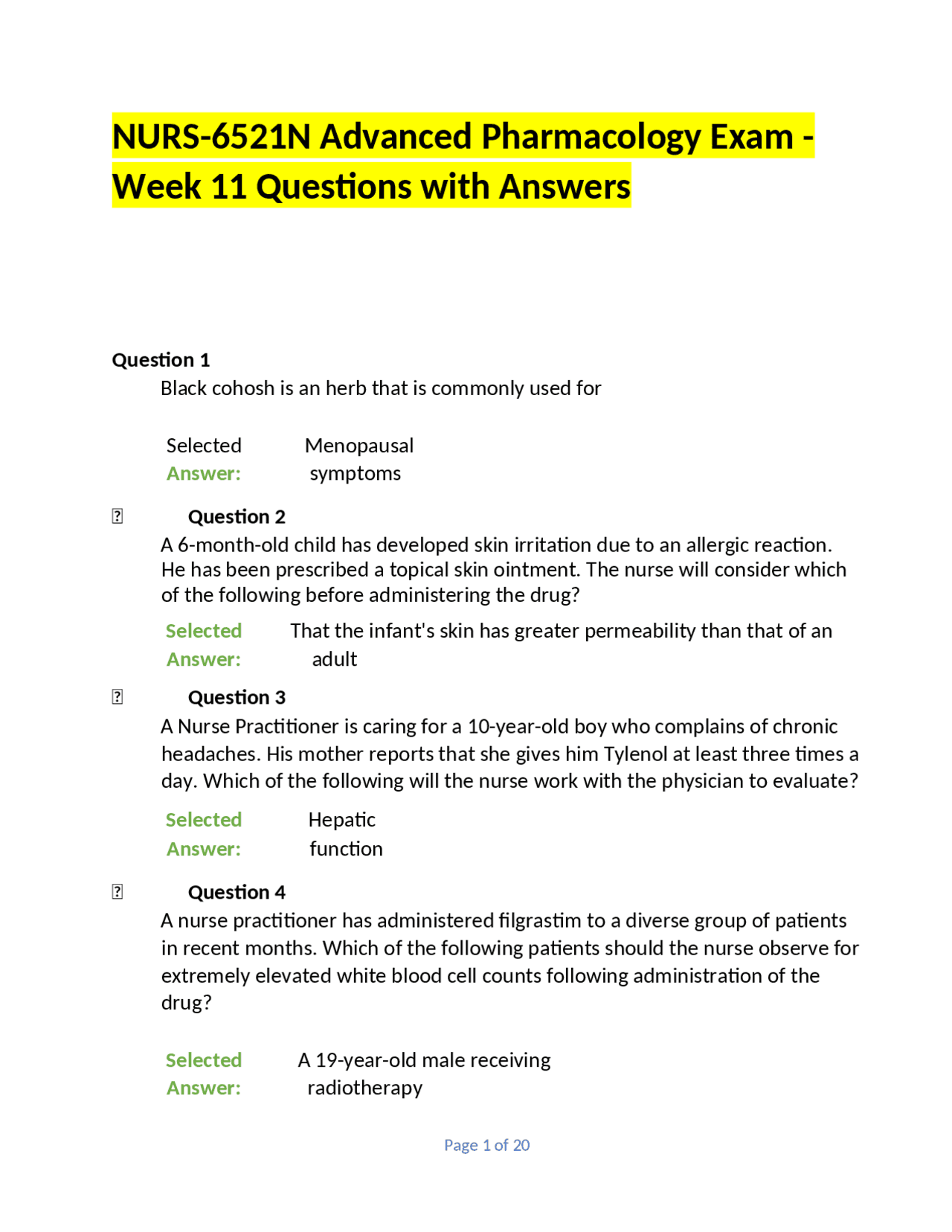 NURS-6521N Advanced Pharmacology Exam - Week 11 Questions with Answers ...