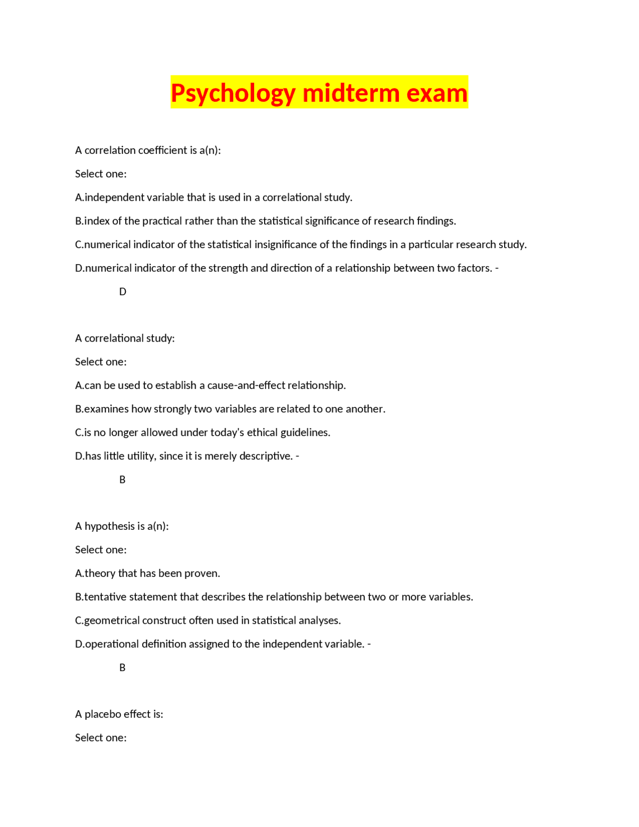 Psychology Midterm Review: Correlation, Ethics, and Brain Functions ...
