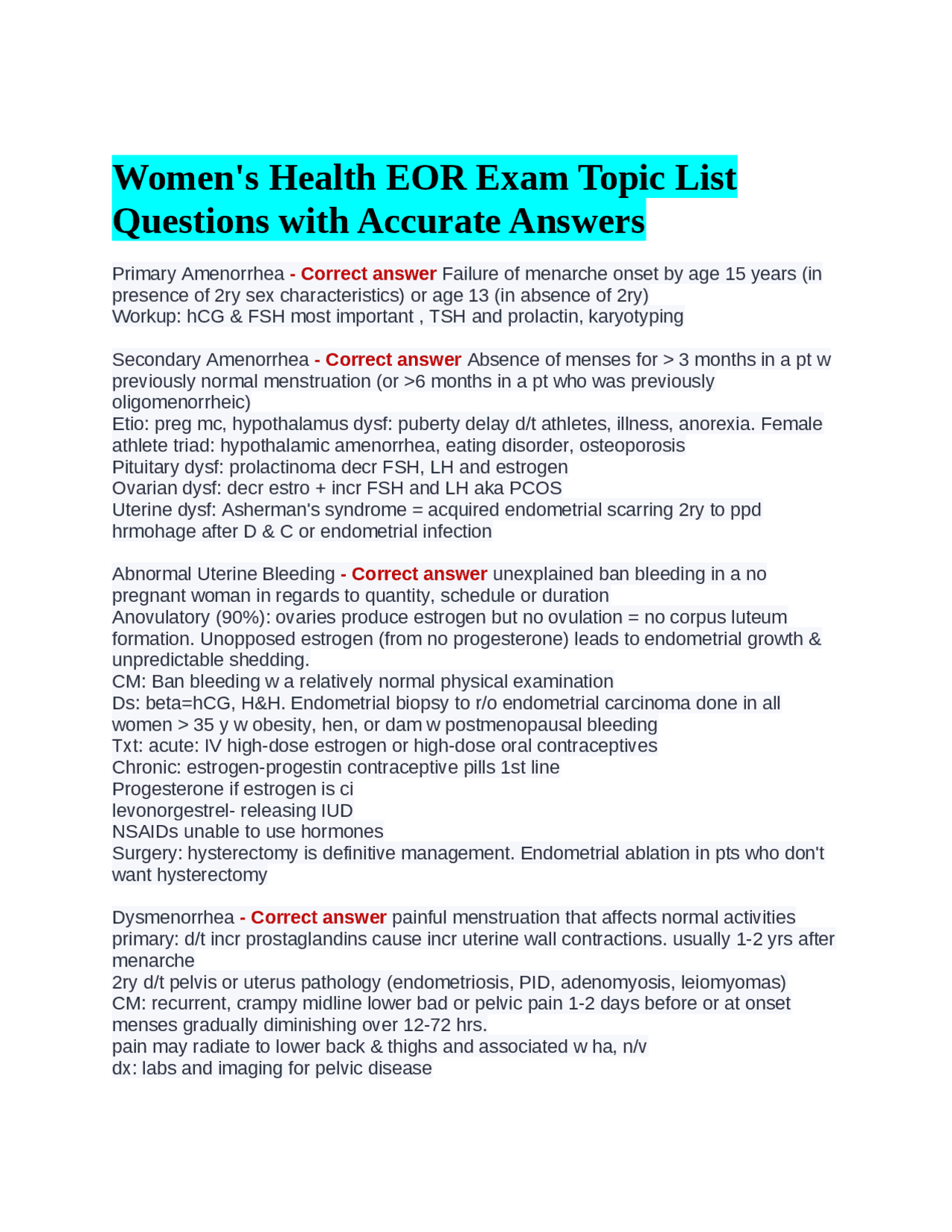 Women's Health: Reproductive System and Pregnancy | Exams Health ...