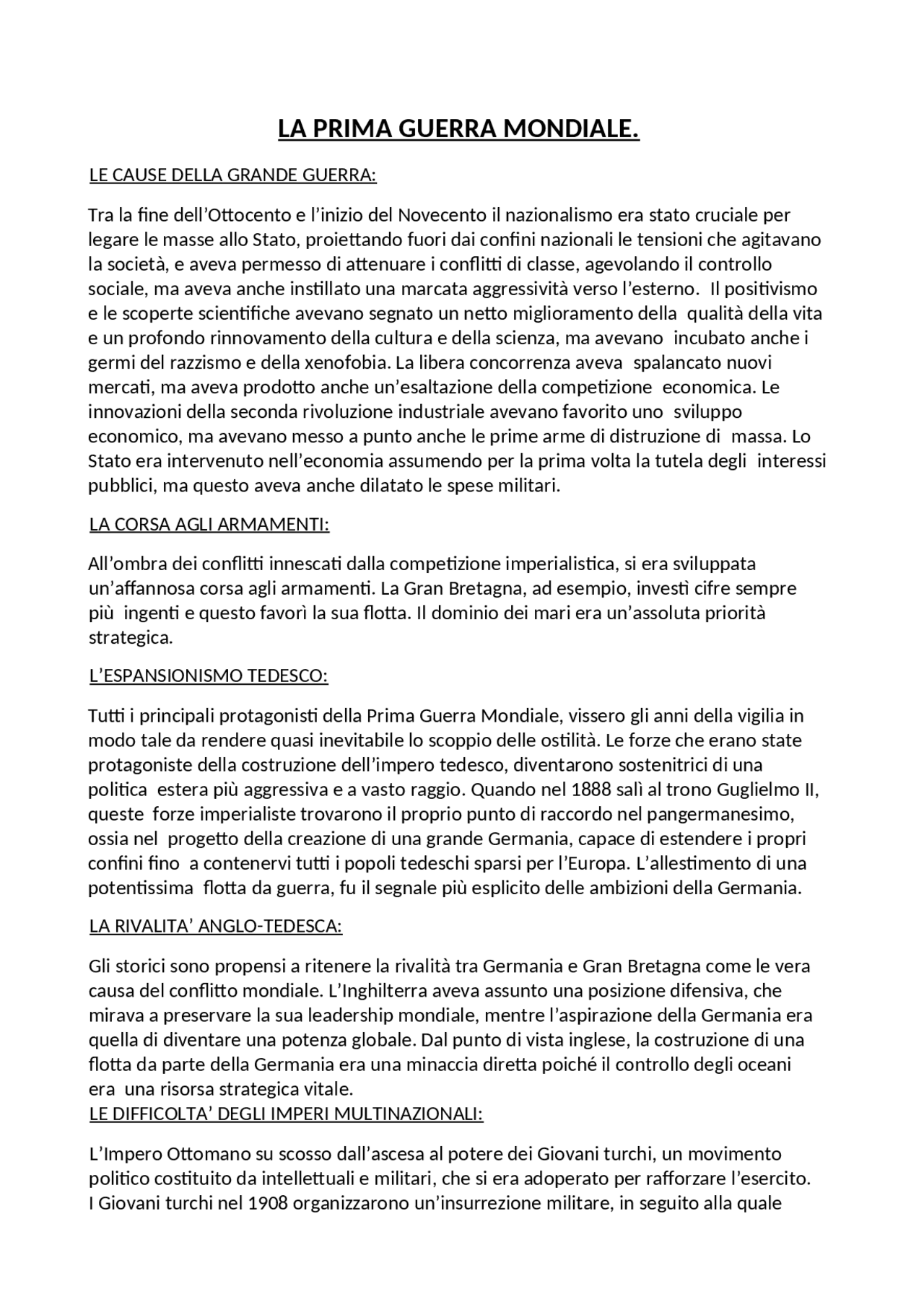 prima guerra mondiale | Schemi e mappe concettuali di Storia ...