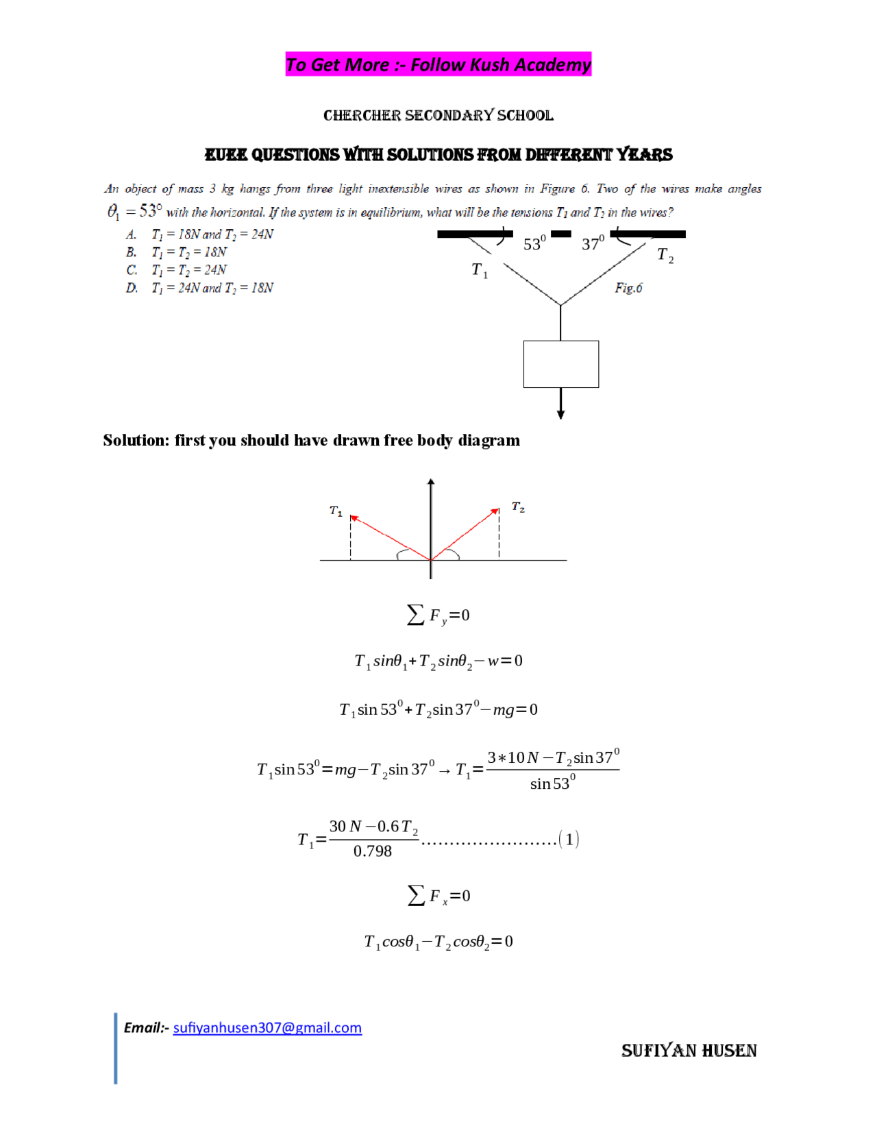 Ethiopian university entrance exam and answer | Exams Mathematics | Docsity