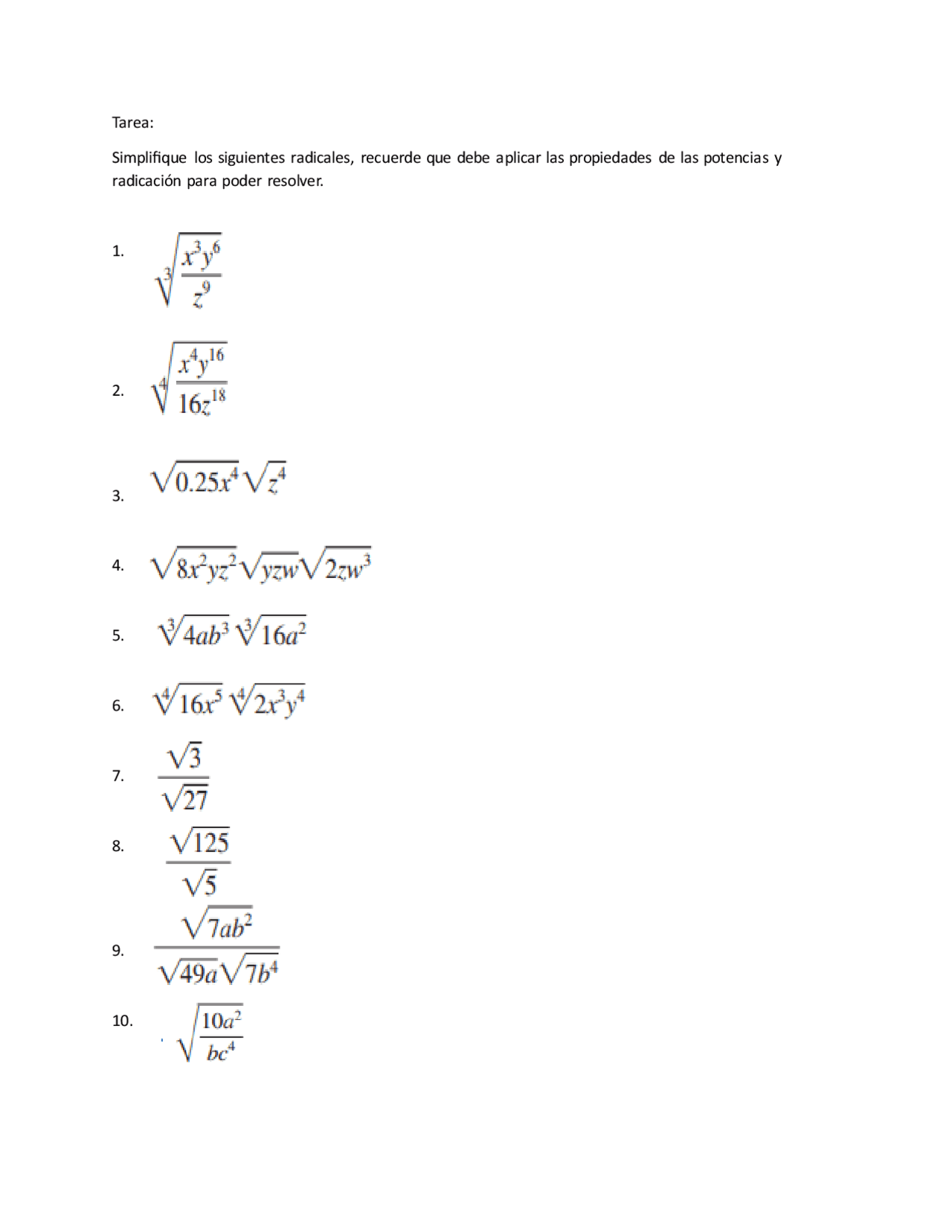 Matemáticas Ejercicios De Radicales Ejercicios De Matemáticas Docsity