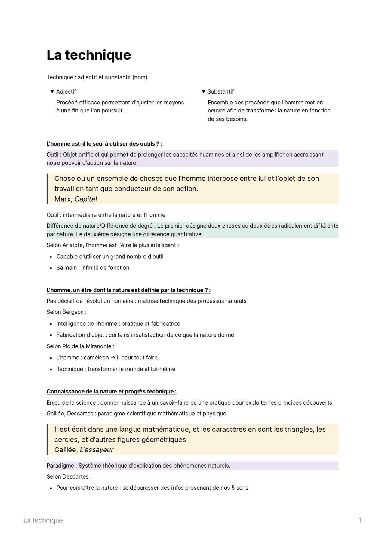 FICHE DE RÉVISIONS - LA TECHNIQUE | Notes Philosophie | Docsity