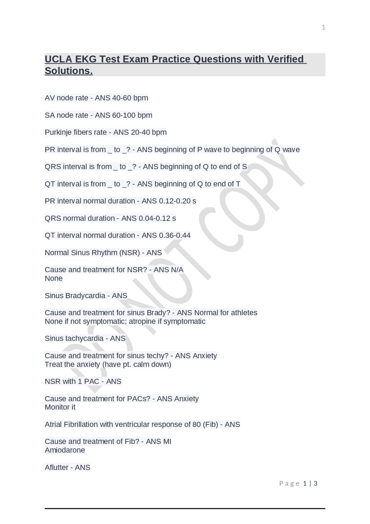 UCLA EKG Test Exam Practice Questions with Verified Solutions. | Exams ...
