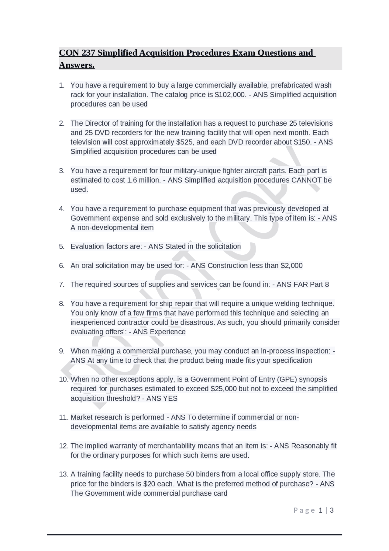 Simplified Acquisition Procedures: Exam Questions and Answers | Exams ...