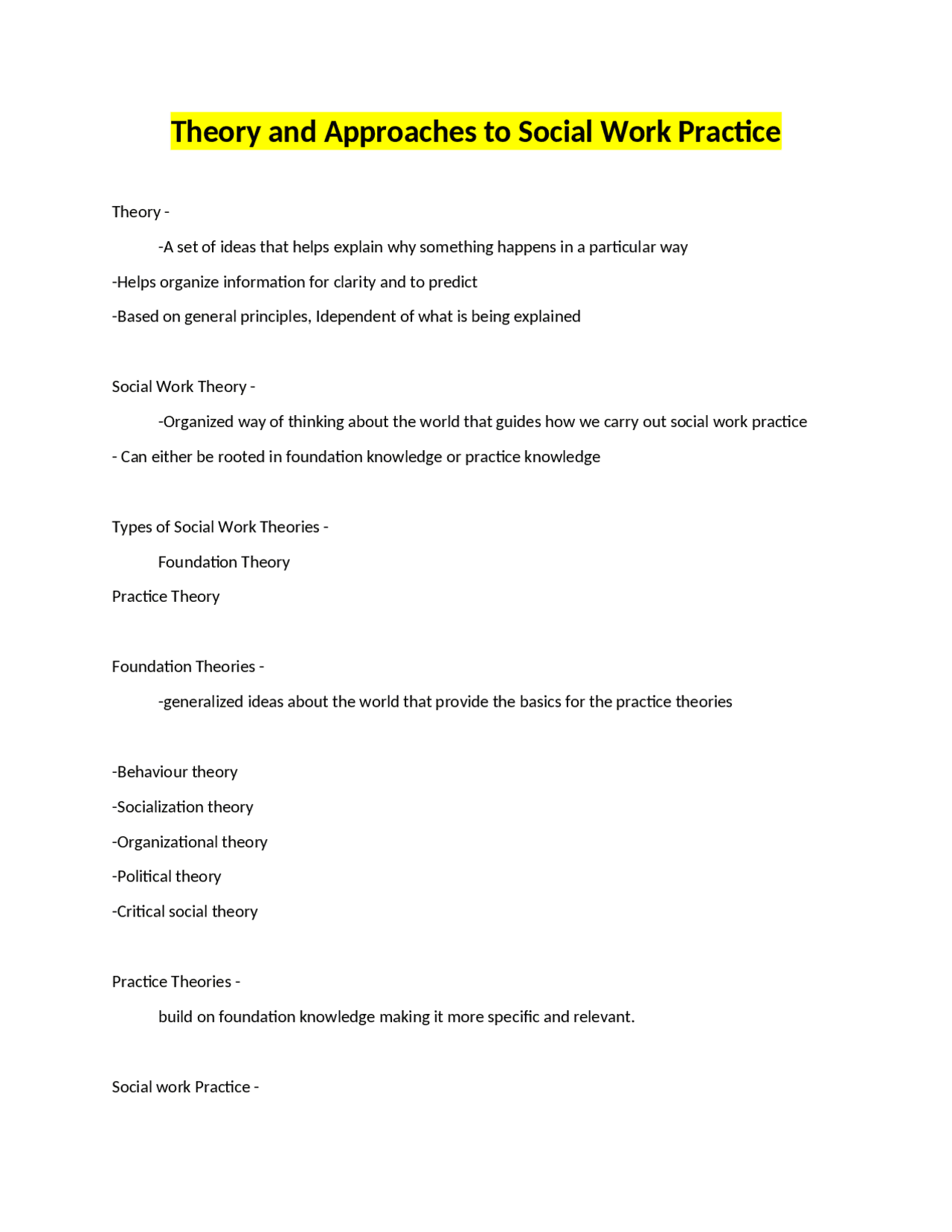 Theory and Approaches to Social Work Practice, | Exams Social Work ...