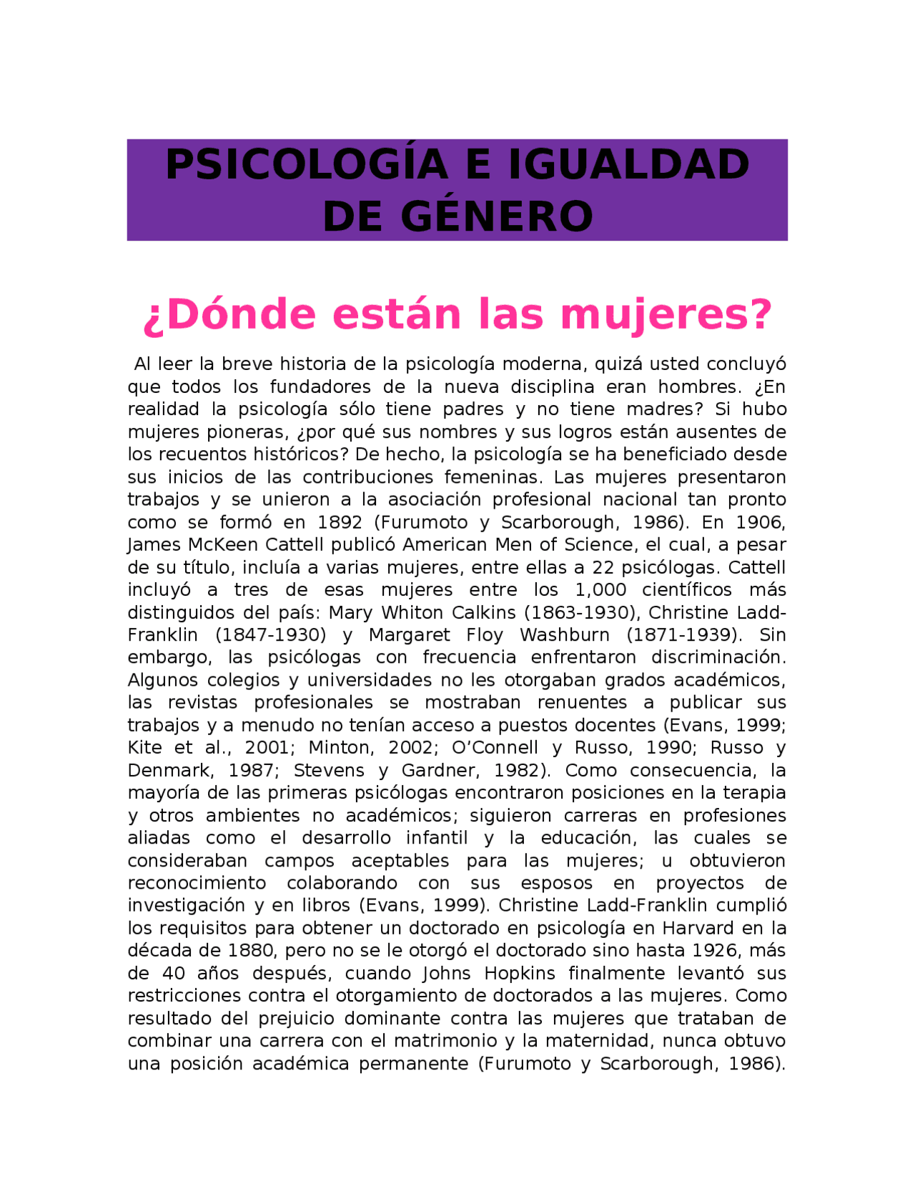 La ausencia de las mujeres en la historia de la psicología | Apuntes de ...
