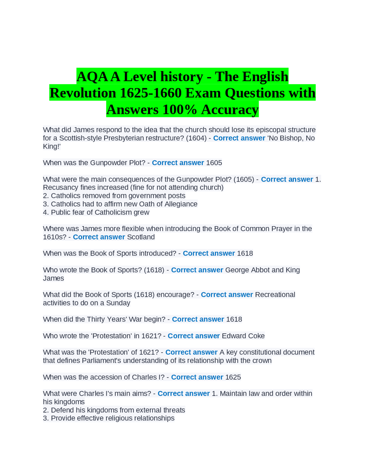 Aqa A Level History The English Revolution 1625 1660 Exam Questions With Answers 100 Ac Aqa A Level History The English Revolution 1625 1660 Exam Questions With Answers 100 Ac