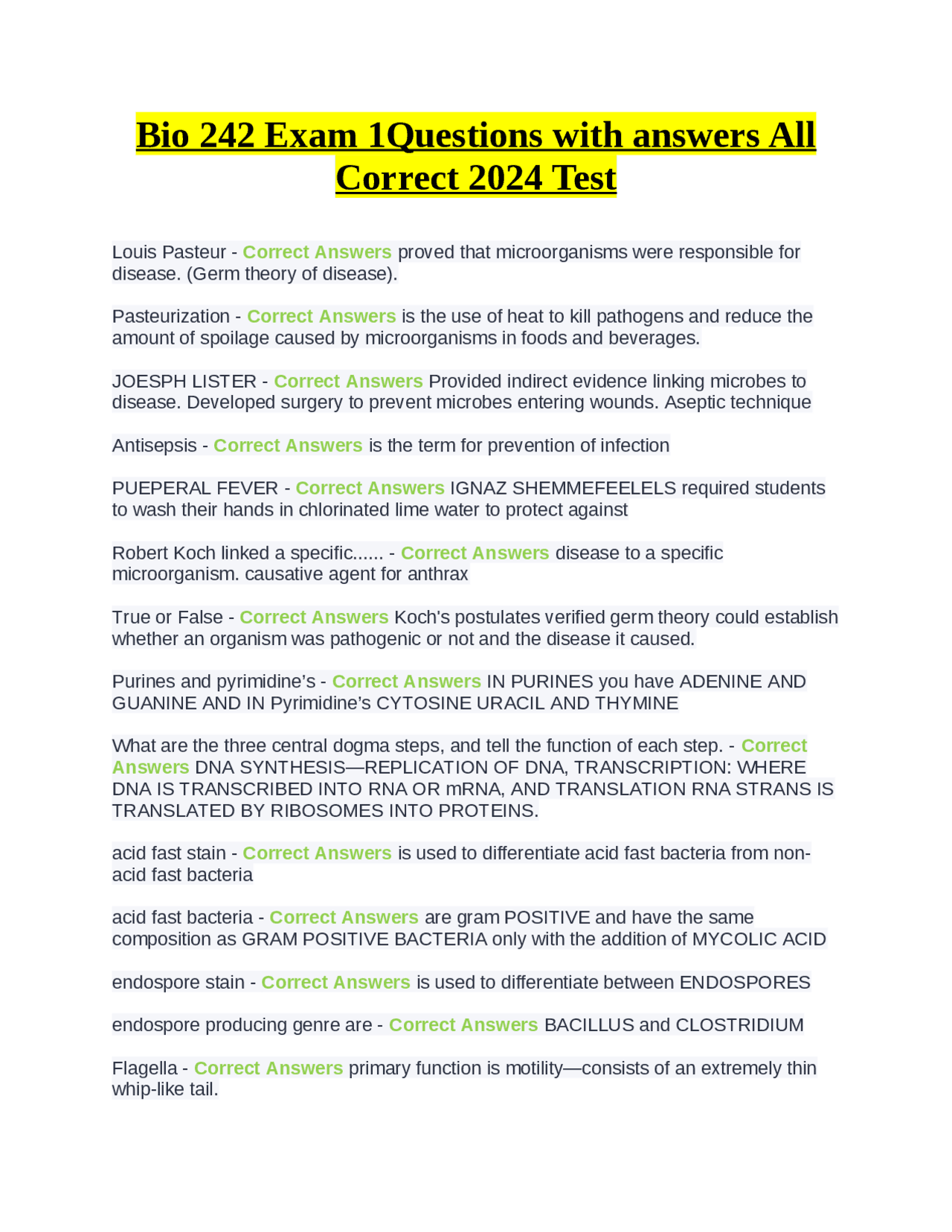 Bio 242 Exam 1Questions with answers All Correct 2024 Test | Exams ...