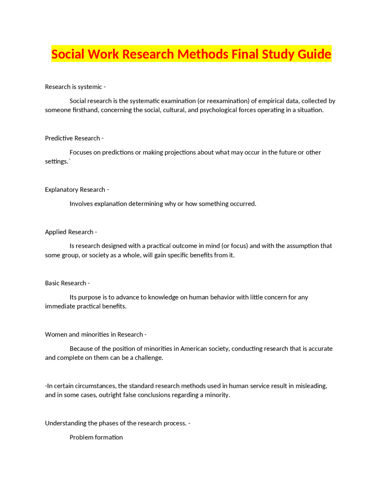 Social Work Research Methods Final Study Guide | Exams Social Work ...