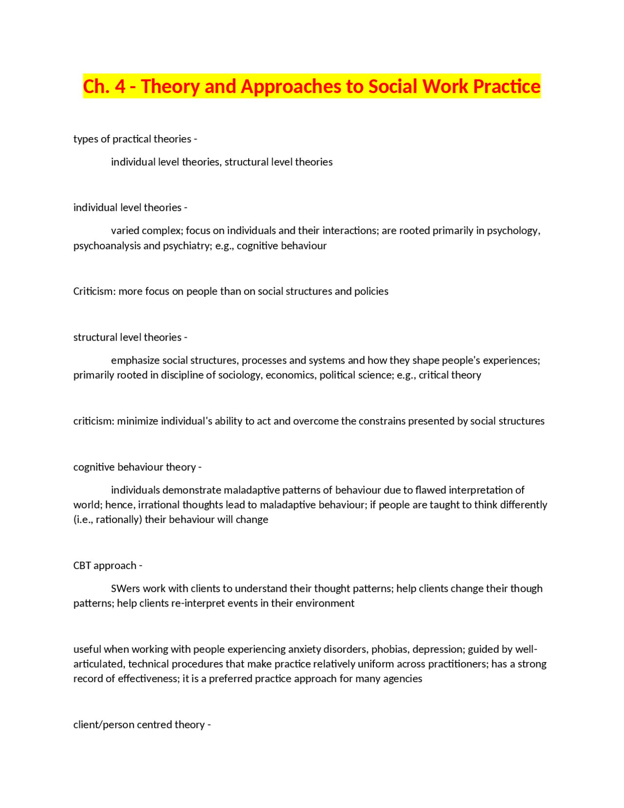 Structural Social Work Approach Theory and Approaches to Social Work Practice: Individual and ...