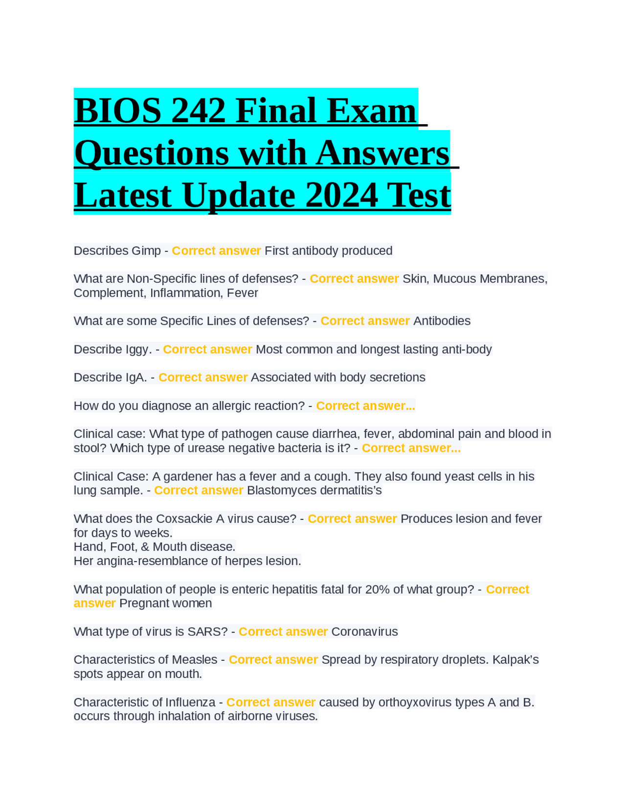 BIOS 242 Final Exam: Microbiology Questions and Answers | Exams Biology ...