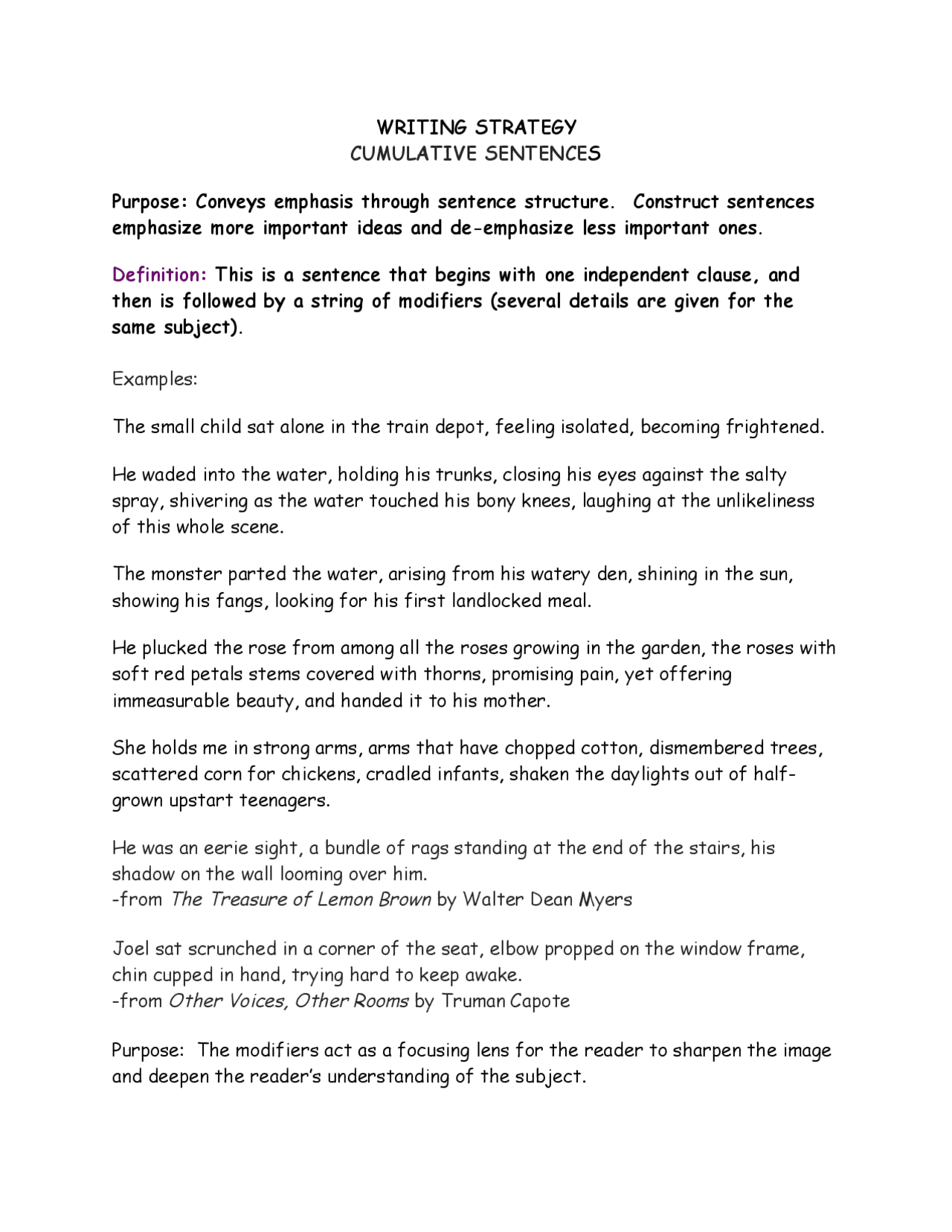 cumulitative sentence in english | Exercises Linguistics | Docsity