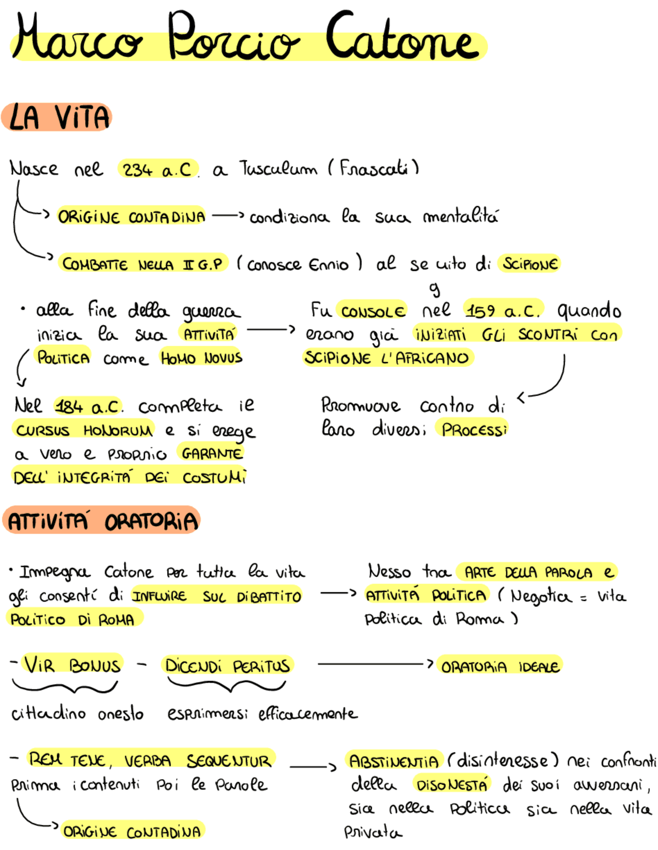 Marco Porcio Catone. Schemi e mappe concettuali di Latino Docsity