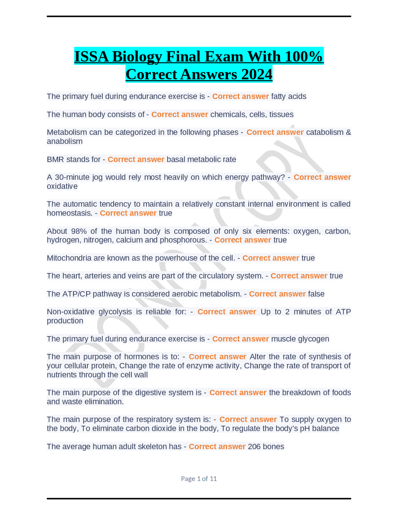 ISSA Biology Final Exam With 100% Correct Answers 2024 | Exams Biology ...