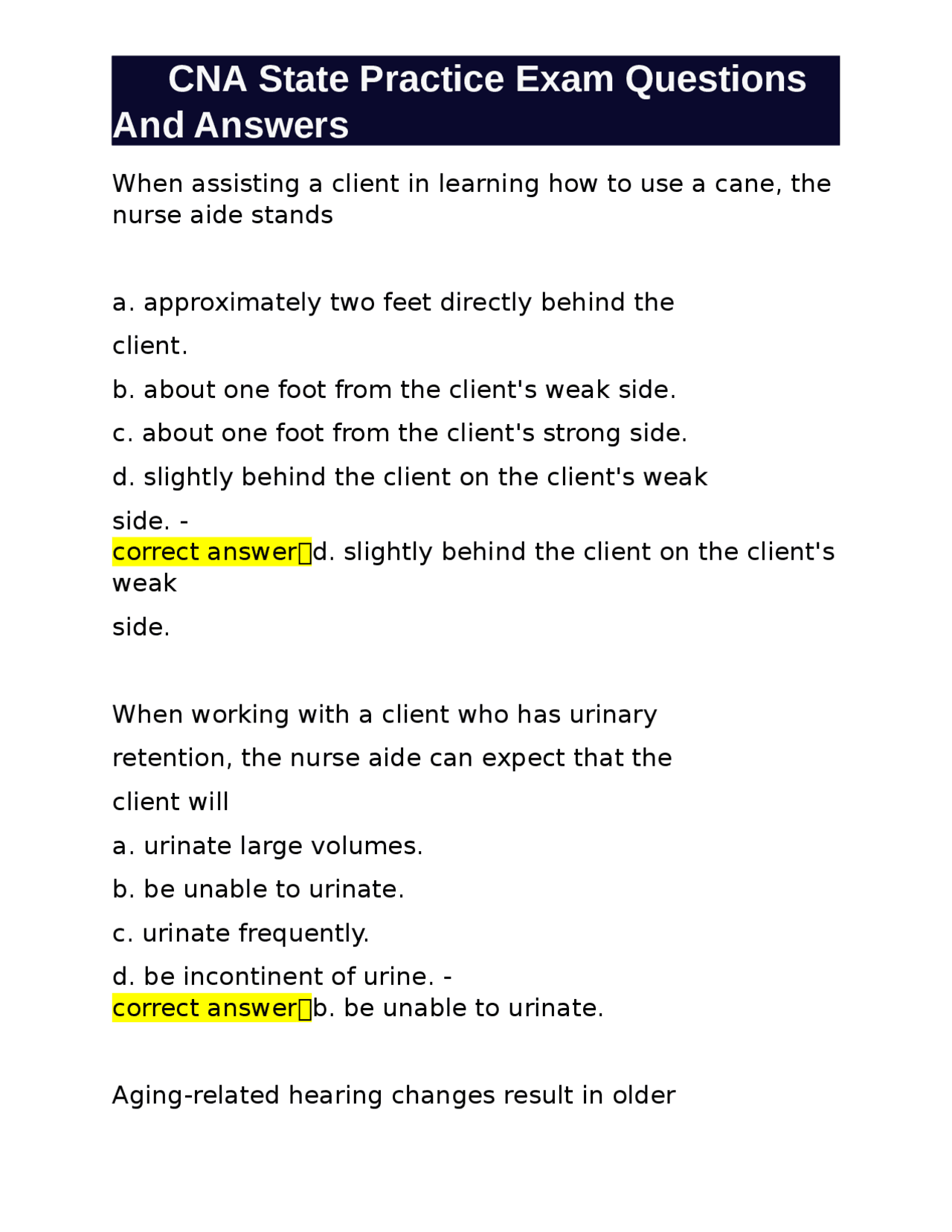 CNA State Practice Exam Questions and Answers: Key Insights for Nurse ...