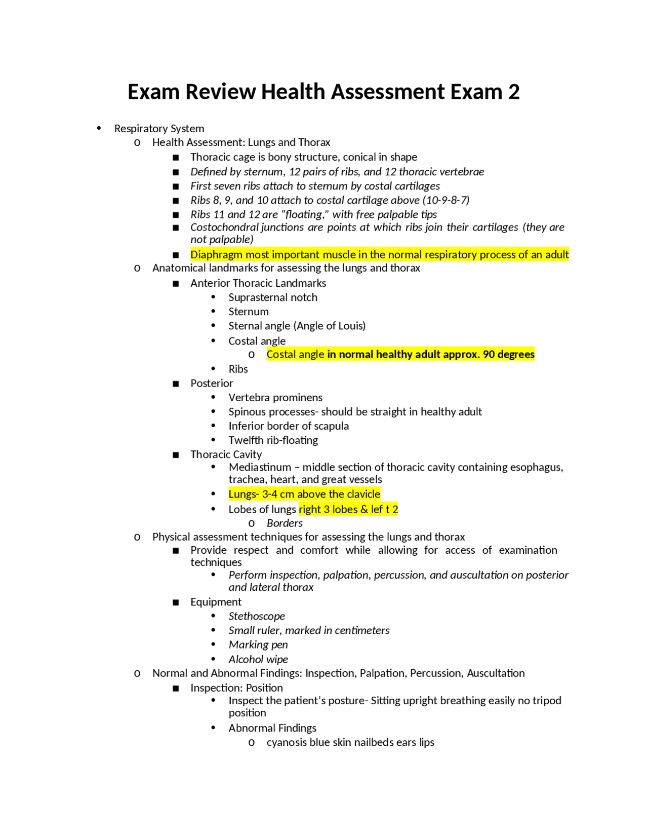 Exam Review Health Assessment Exam 2 | Study Guides, Projects, Research ...