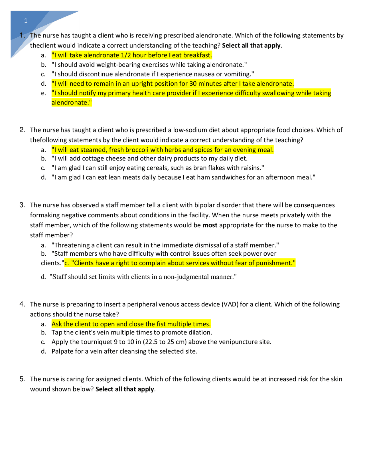 NURSING QUESTIONS WITH CORRET ANSWERS | Exams Nursing | Docsity