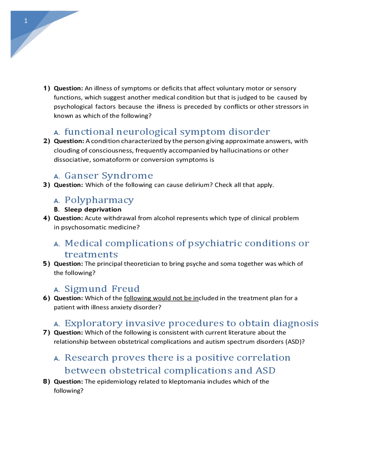 Psychology Study Guide: Diagnosis and Treatment of Mental Disorders ...