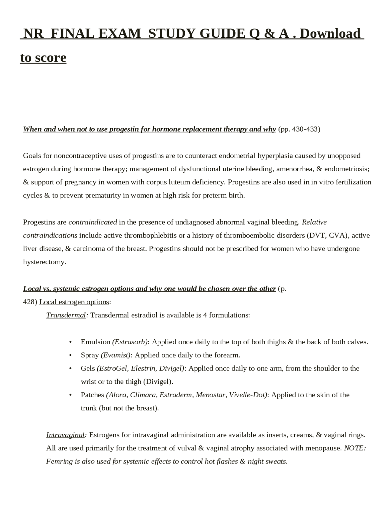 NR FINAL EXAM STUDY GUIDE Q & A . Download to score | Exams Nursing ...