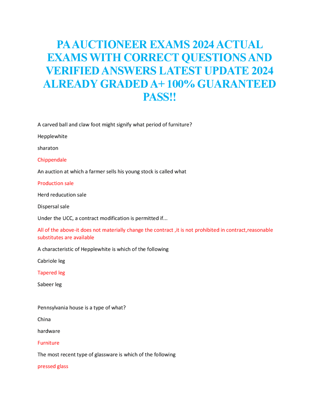 PA AUCTIONEER EXAMS 2024 Exams Nursing Docsity