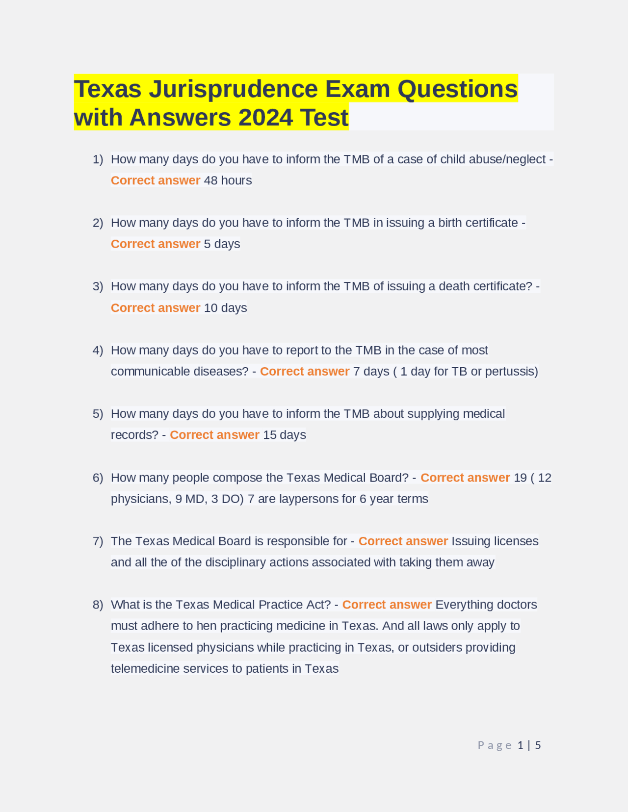 Texas Jurisprudence Exam Questions with Answers 2024 Test Exams