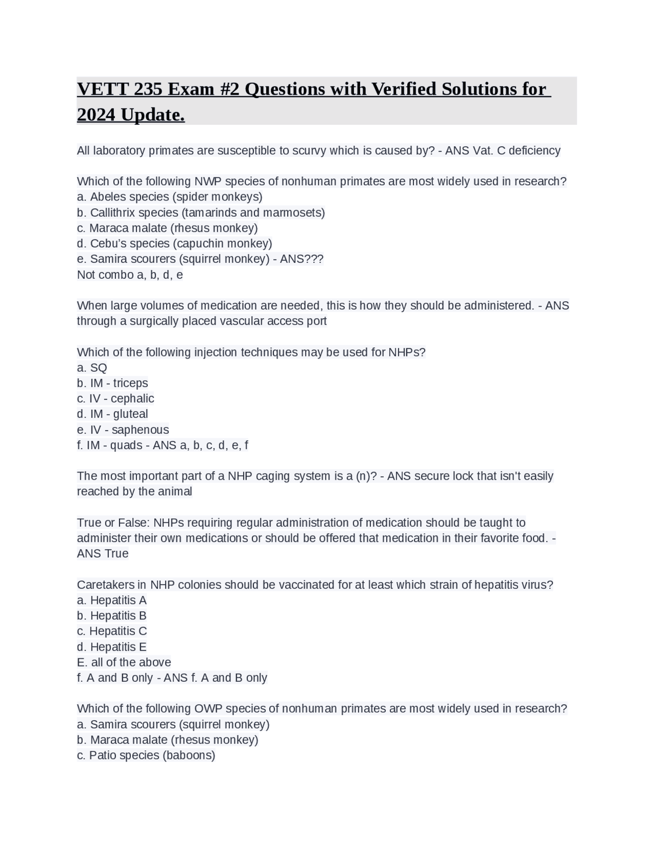 Vetr Gcse Question VETT 235 Exam #2 Questions with Verified Solutions for 2024 Update ...