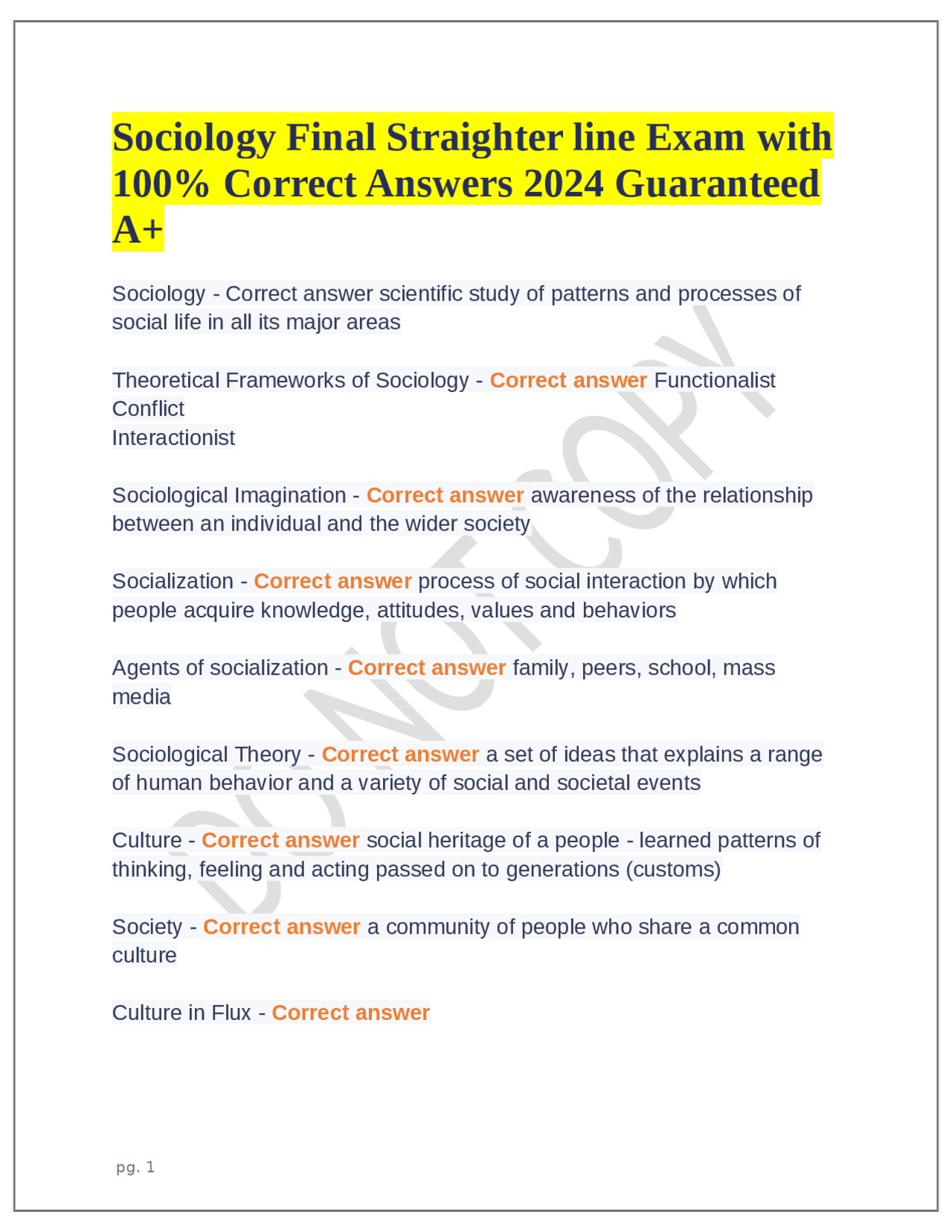 Sociology Final Exam Study Notes 2024 | Exams Sociology | Docsity