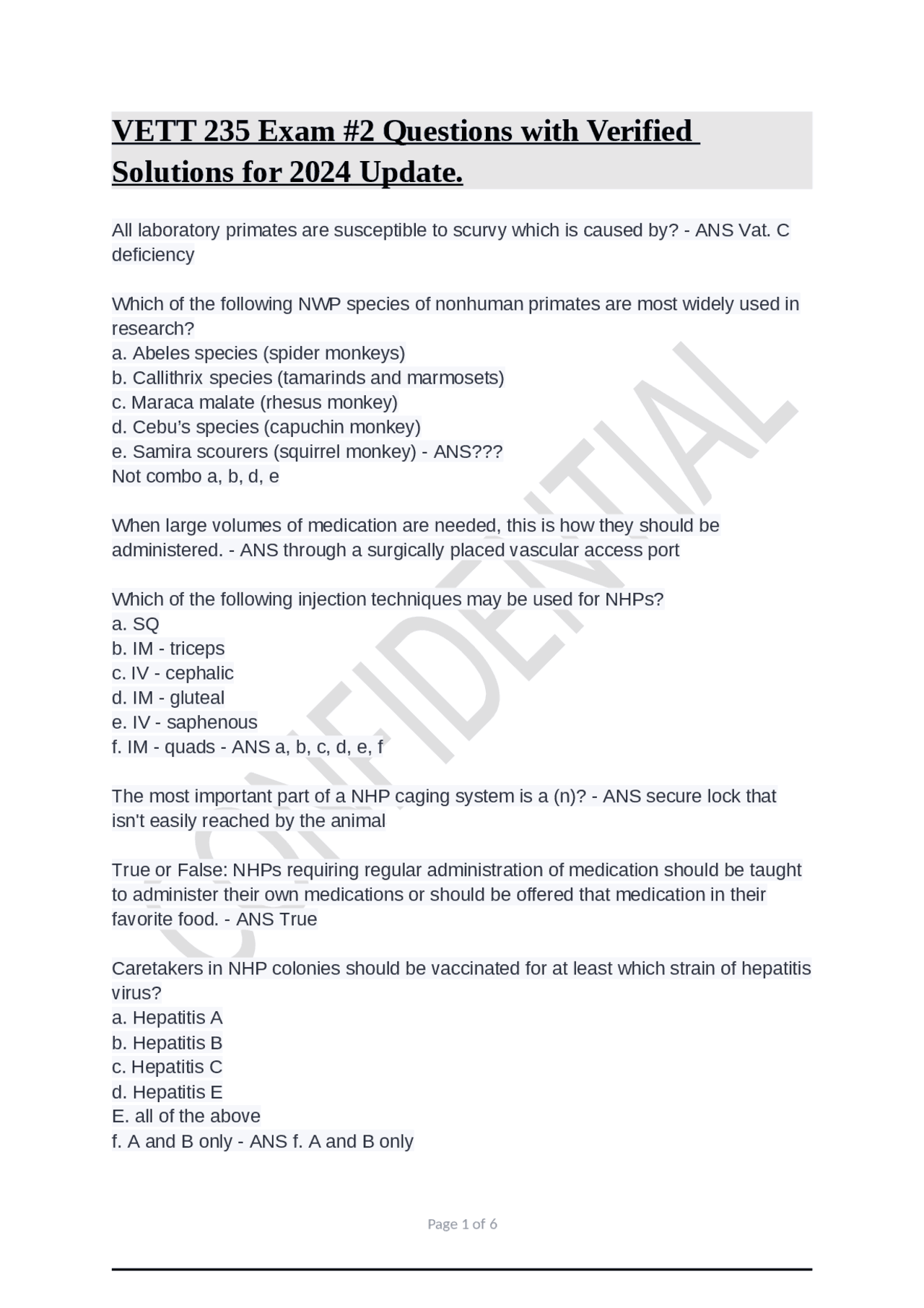 Vetr Gcse Question VETT 235 Exam #2 Questions with Verified Solutions for 2024 Update ...
