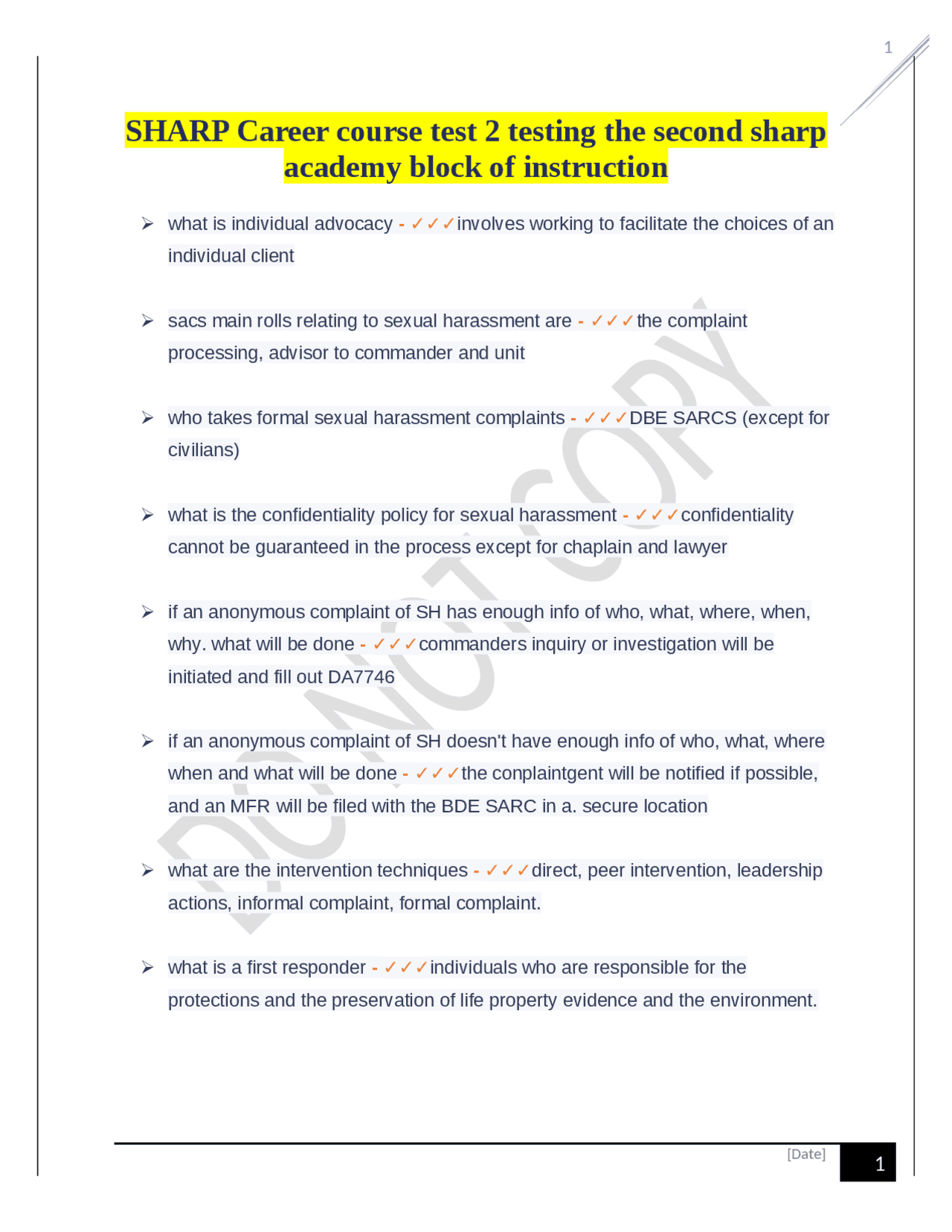 SHARP Career course test 2 testing the second sharp academy block of ...