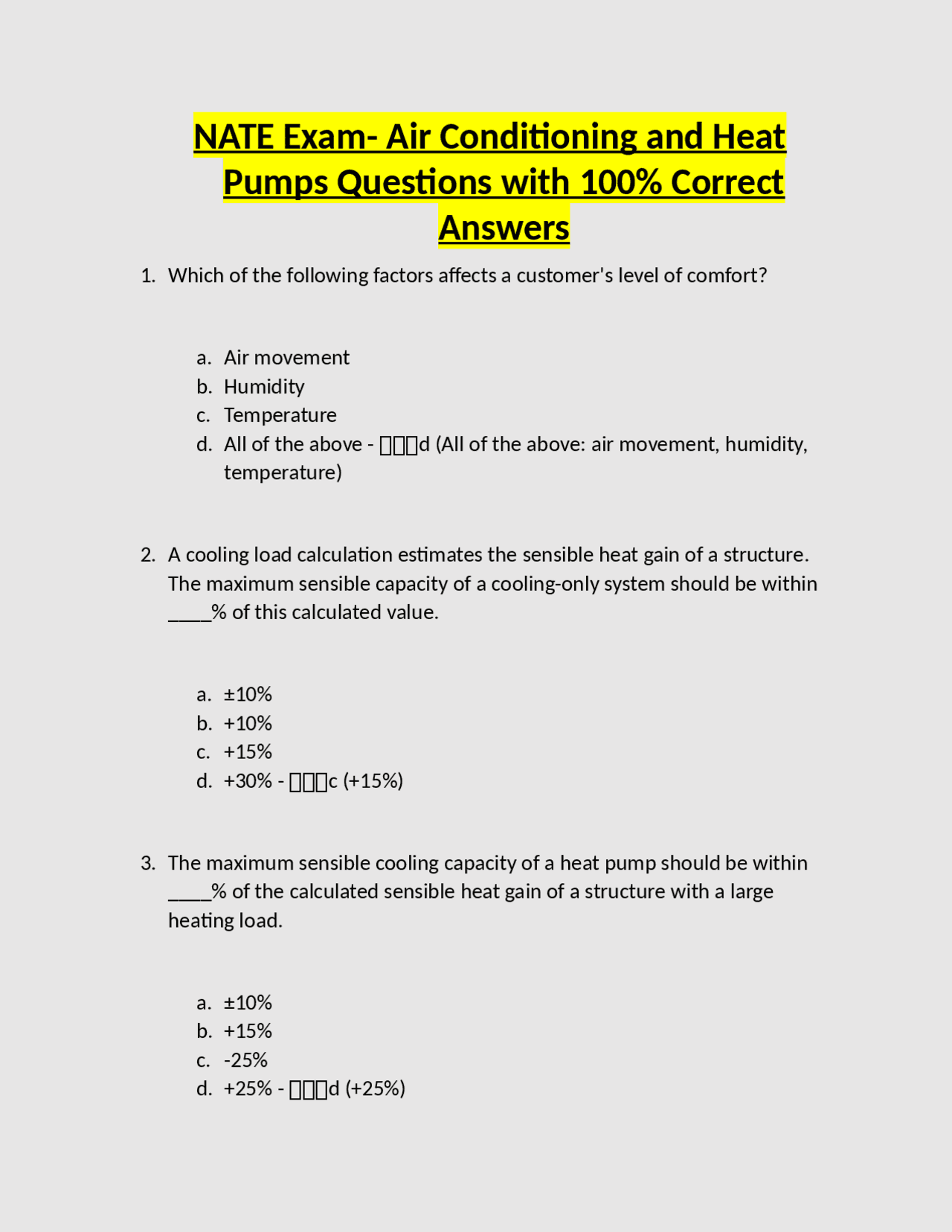 NATE Exam Air Conditioning and Heat Pumps Questions with 100 Correct