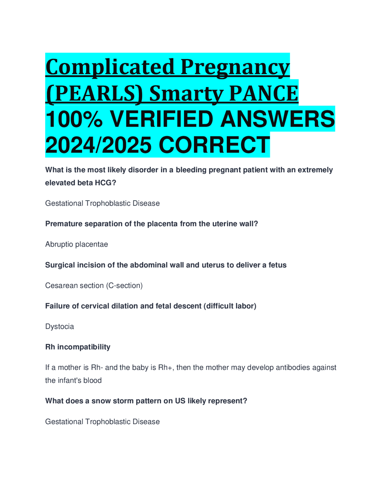 Comprehensive Guide to Pregnancy Complications | Exams Nursing | Docsity