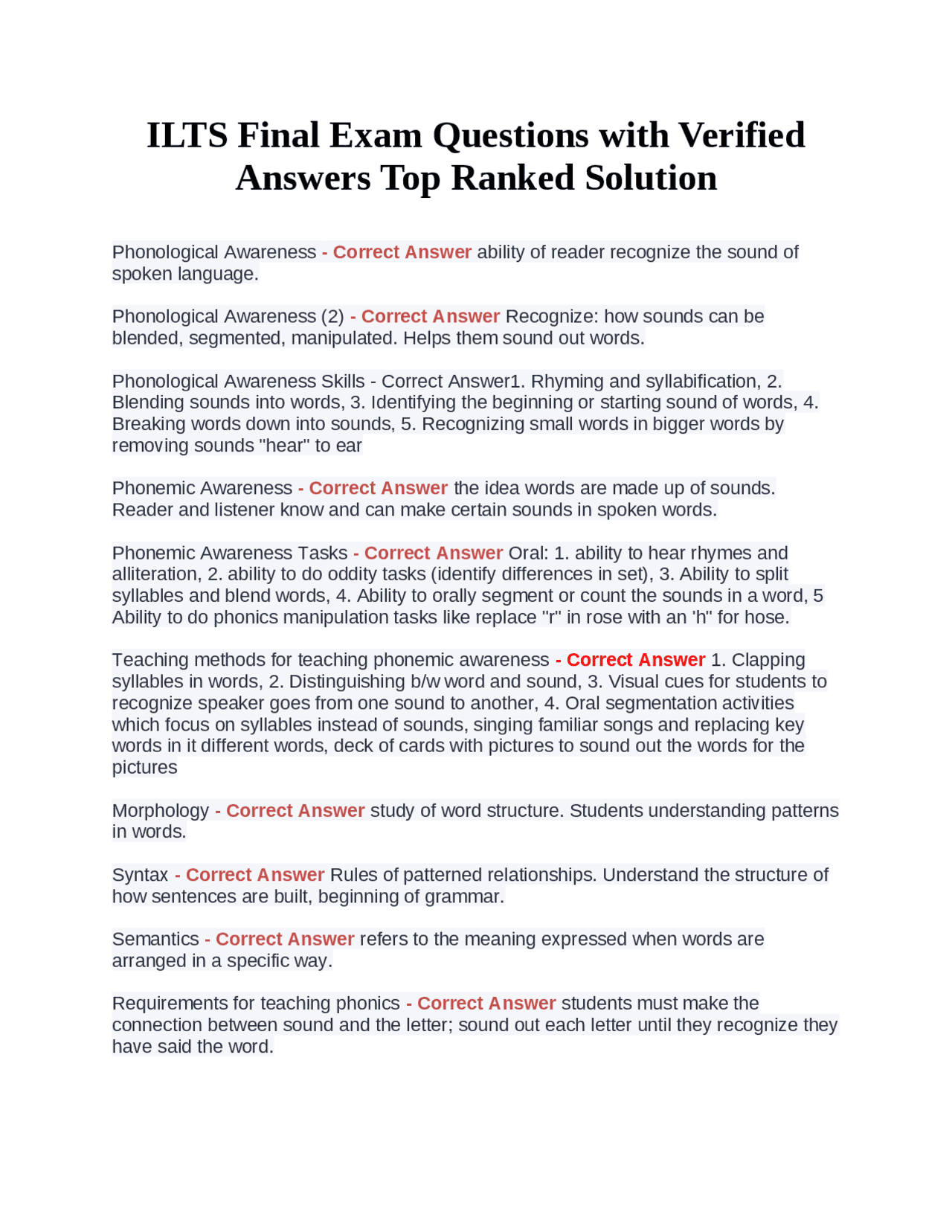 ILTS Final Exam Questions with Verified Answers Top Ranked Solution ...