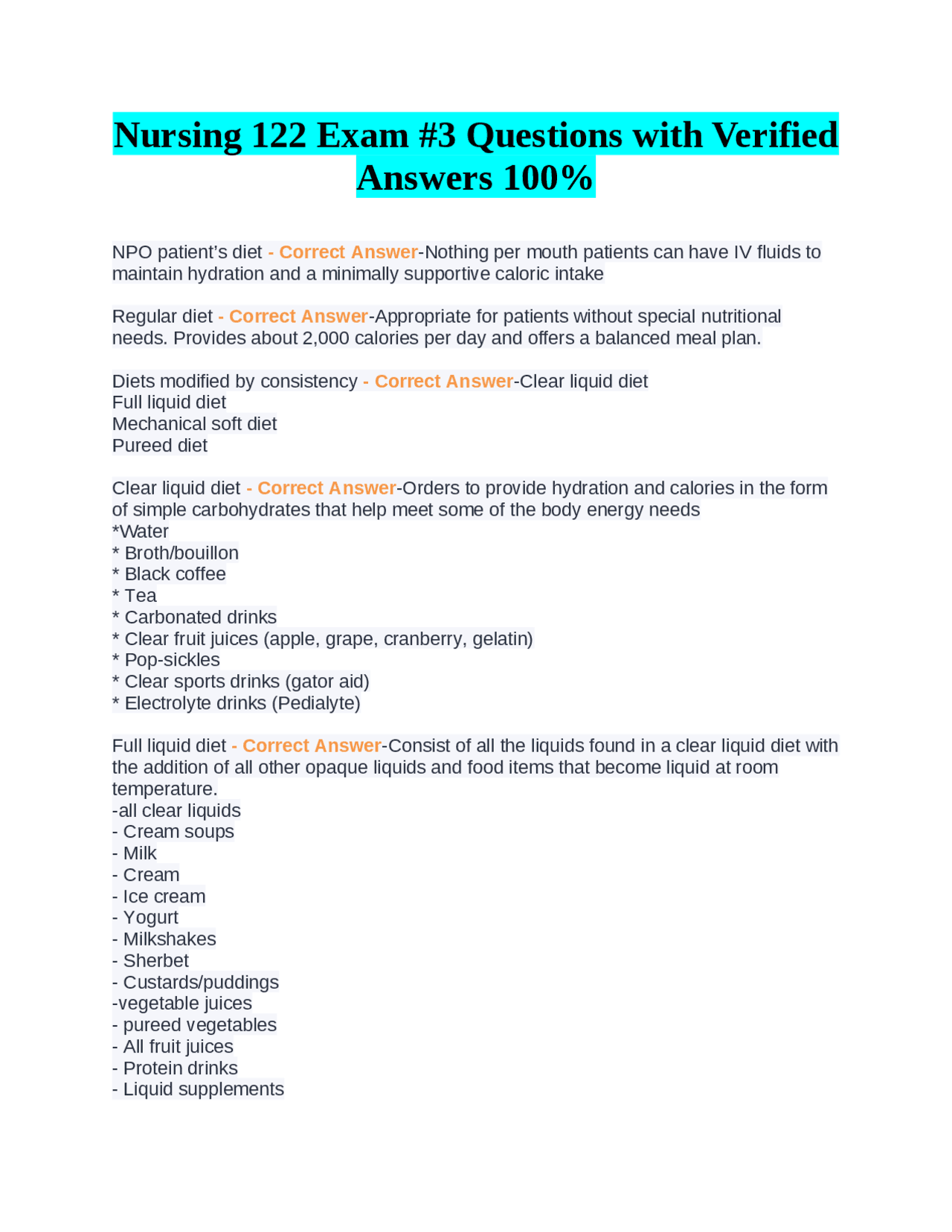 Nursing 122 Exam #3 Questions with Verified Answers 100% | Exams ...