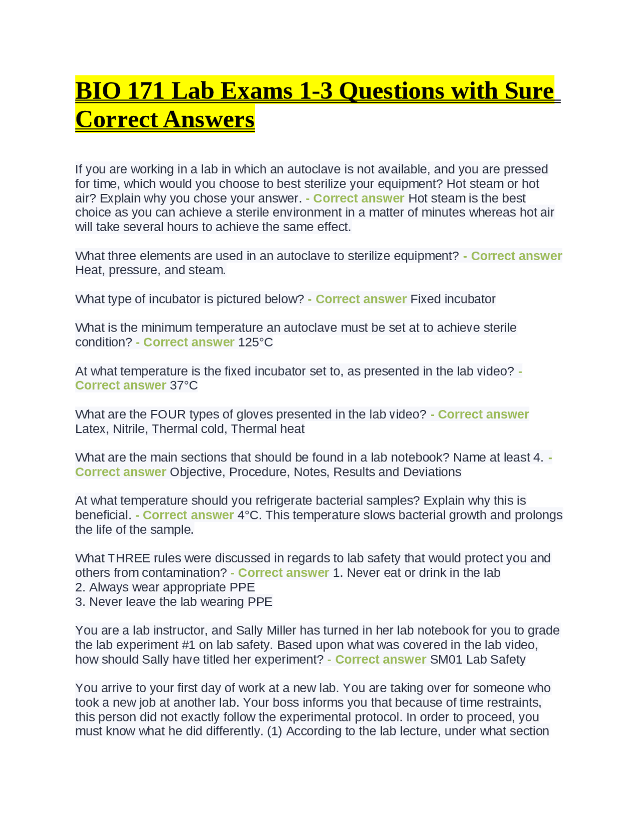 My Lab Questions Lab Exam Questions and Answers for BIO 171 | Exams Biology | Docsity
