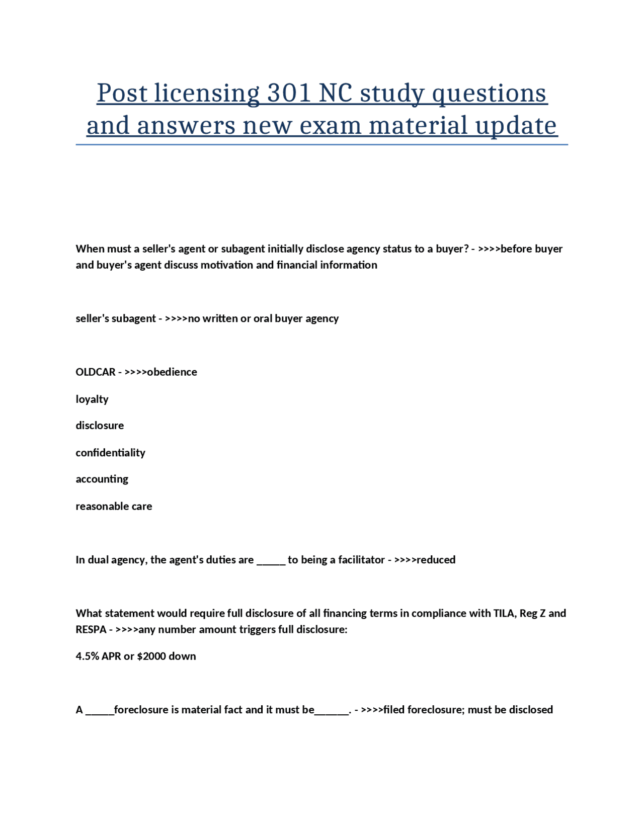 301- NC Post Licensing complete view ahead solution new material ...