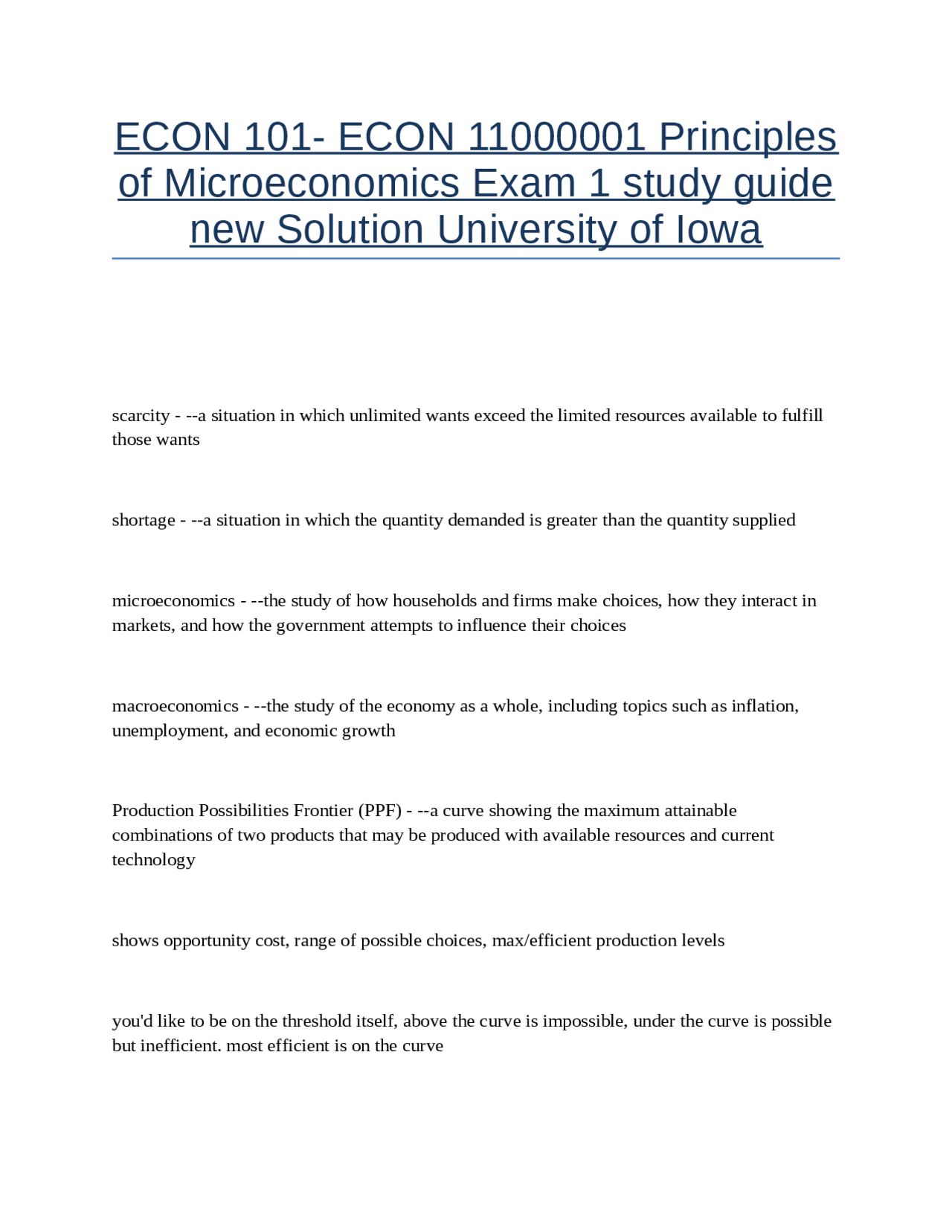 ECON 101-ECON 11000001 Principles of Microeconomics final exam ...