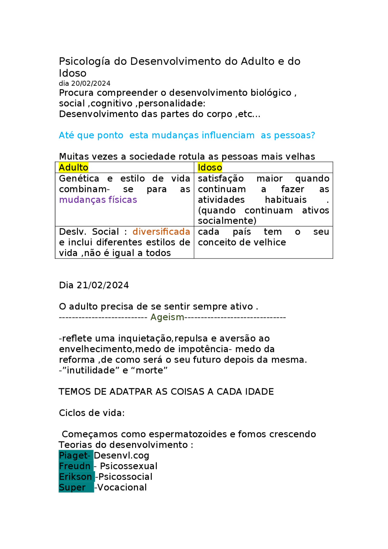 Desenvolvimento Psicológico do Adulto e Idoso | Esquemas Psicologia do ...