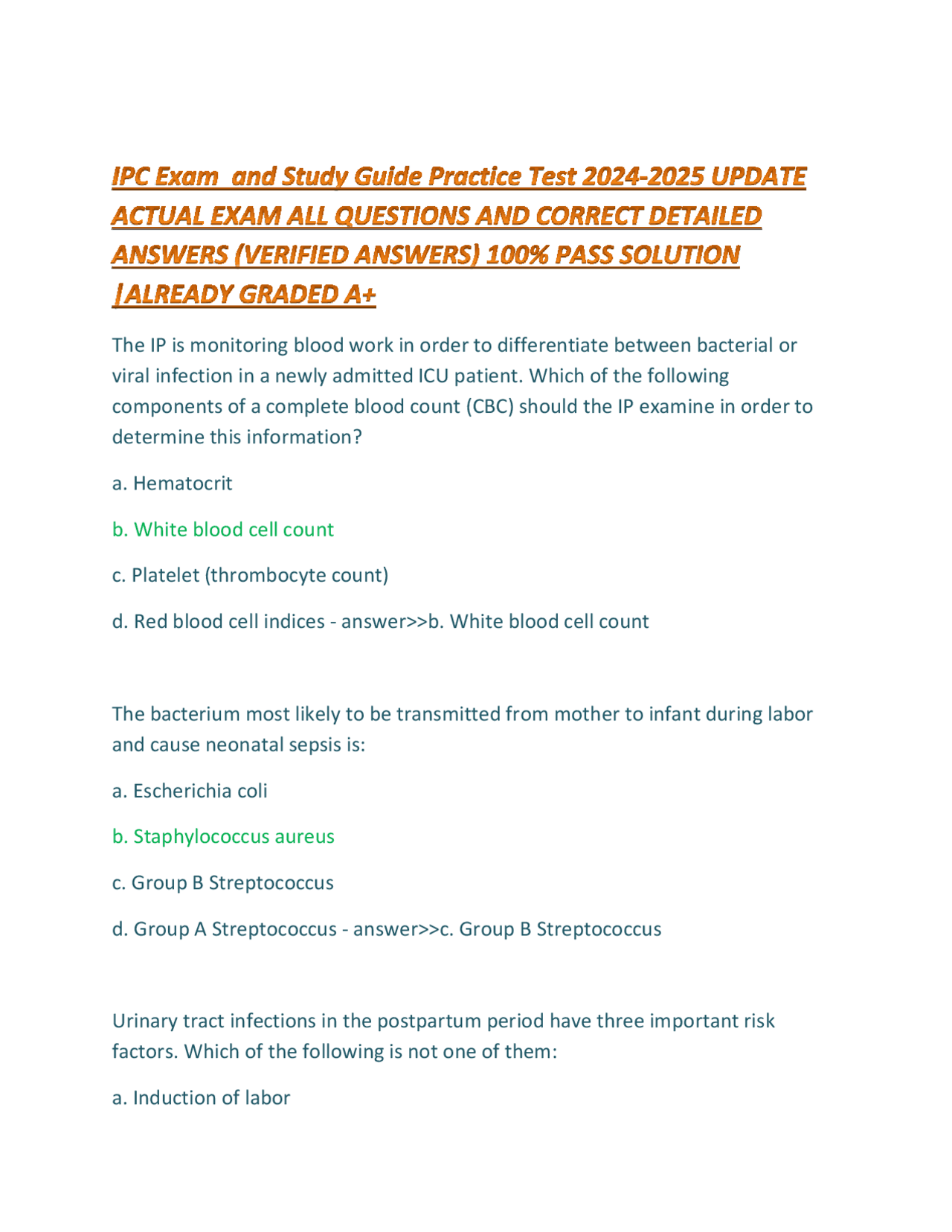 IPC Exam and Study Guide Practice Test 2024 EXAM QUESTIONS AND CORRECT ...