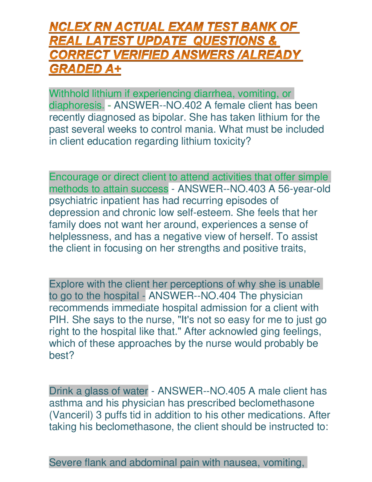 NCLEX RN Actual Exam Questions & Answers for 2023 and 2024 | Exams ...