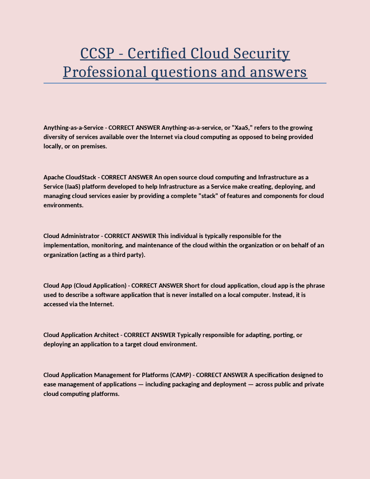 CCSP - Certified Cloud Security Professional questions and answers ...