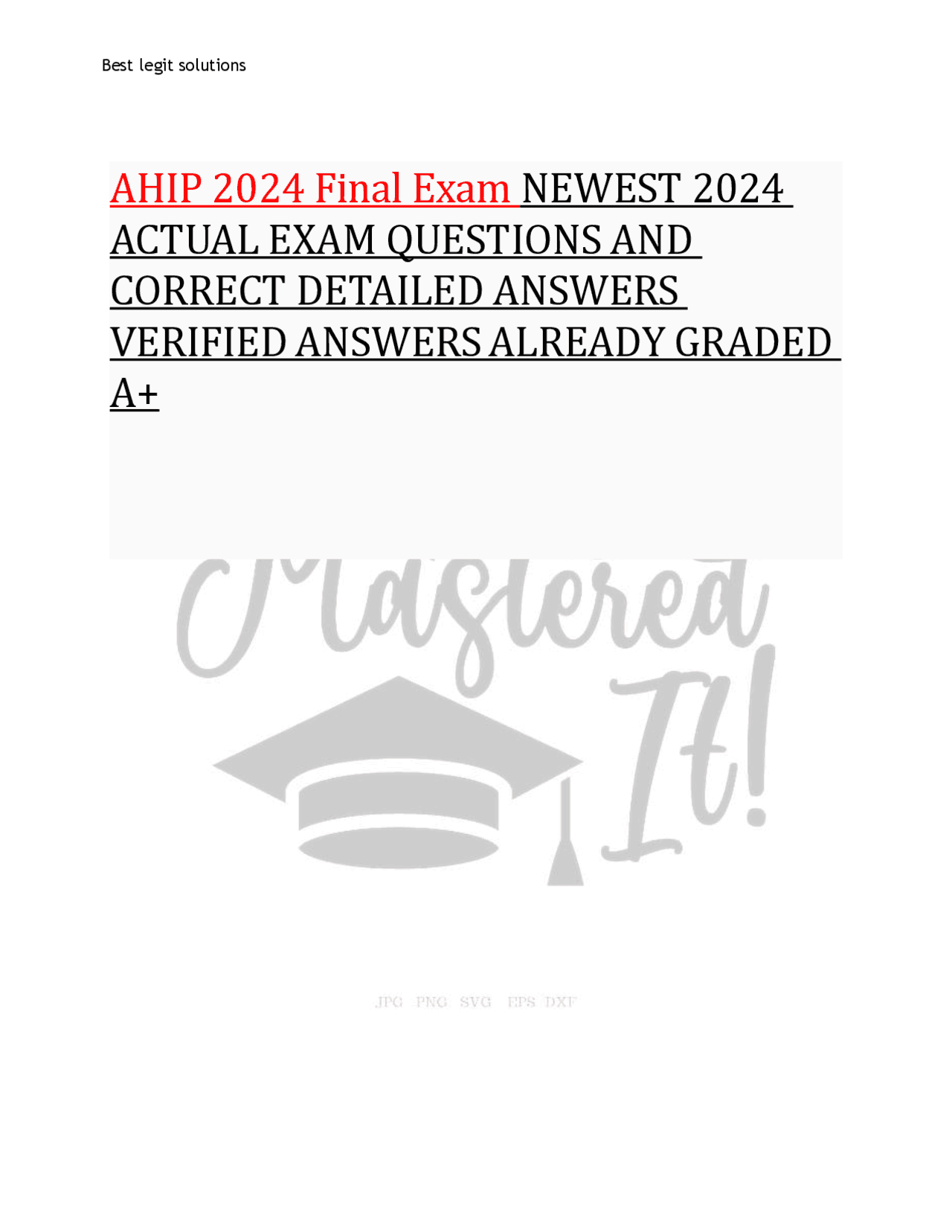 AHIP 2024 Final Exam NEWEST 2024 ACTUAL EXAM QUESTIONS AND CORRECT