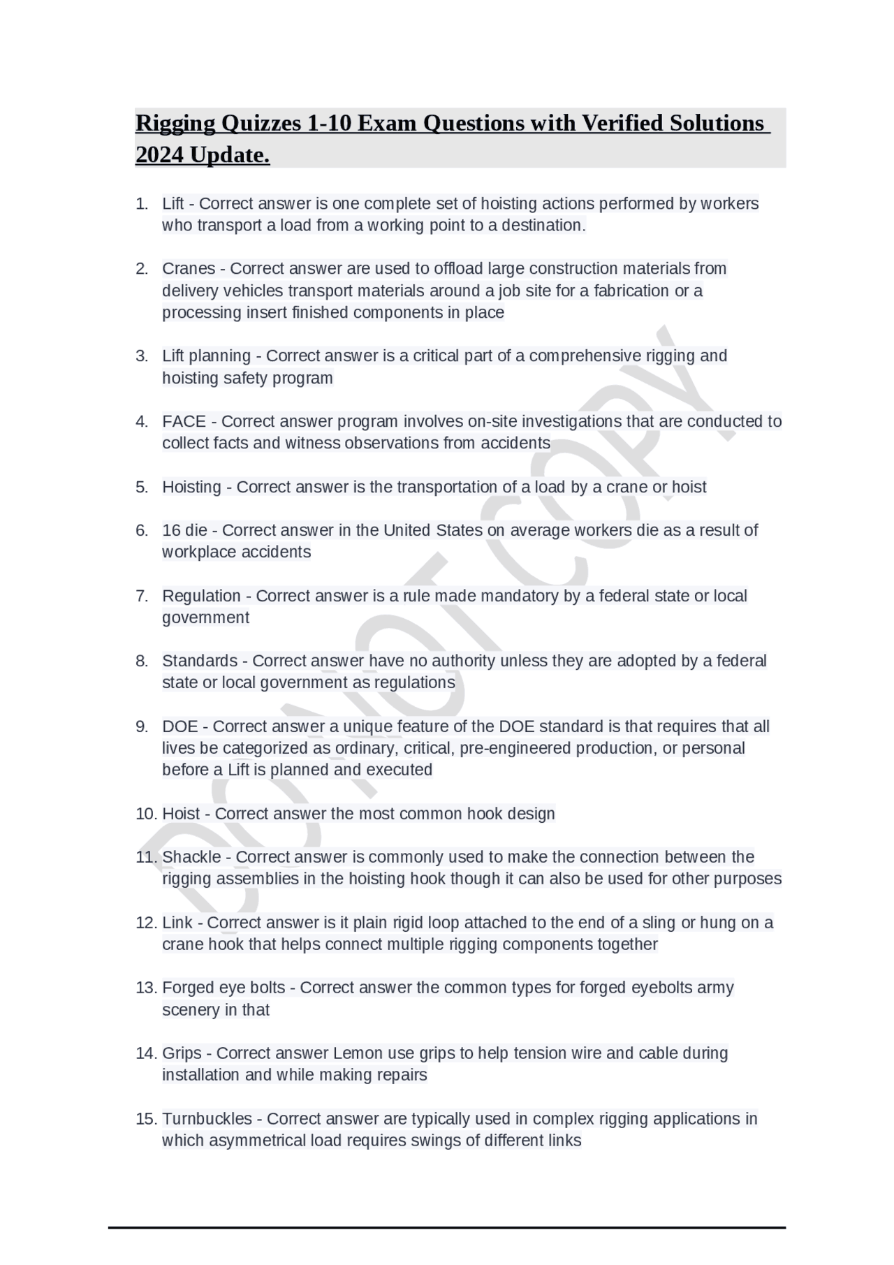 Rigging and Hoisting Safety Quiz Questions and Solutions Exams