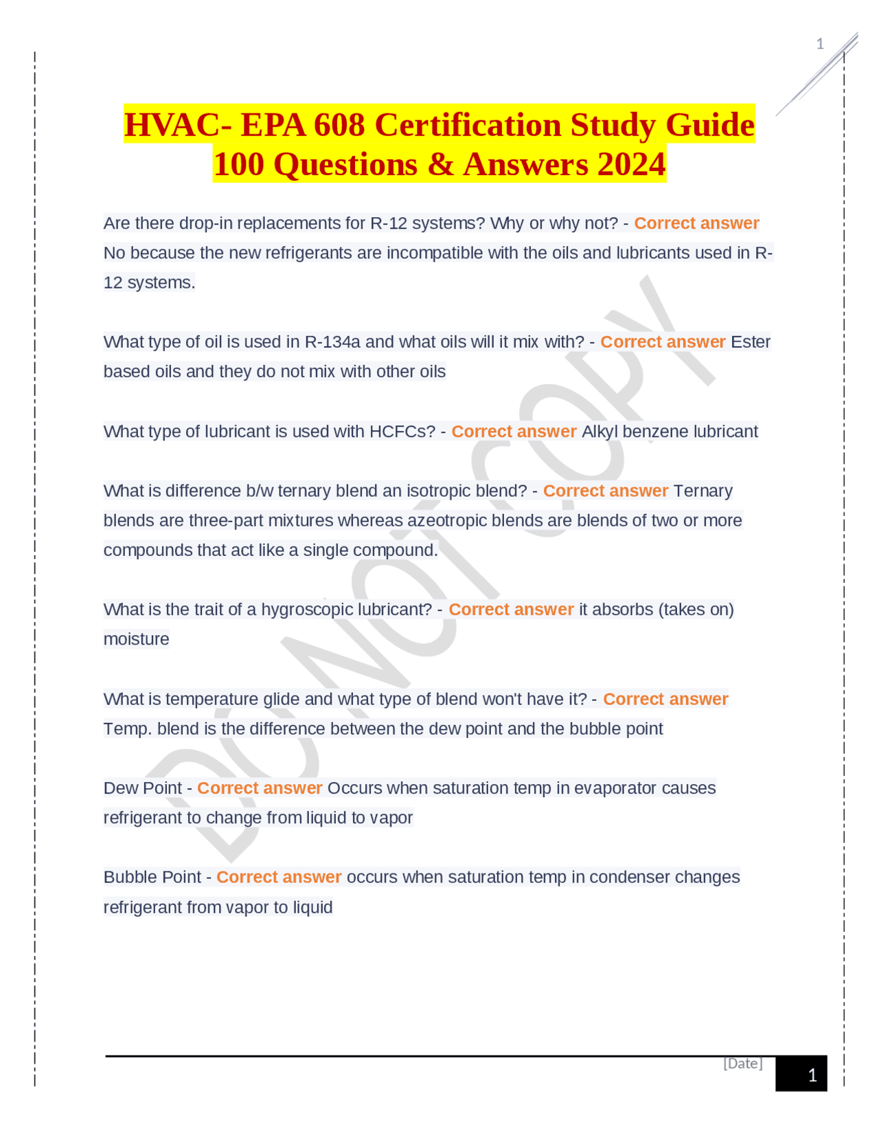 HVAC EPA 608 Certification Study Guide 100 Questions & Answers 2024