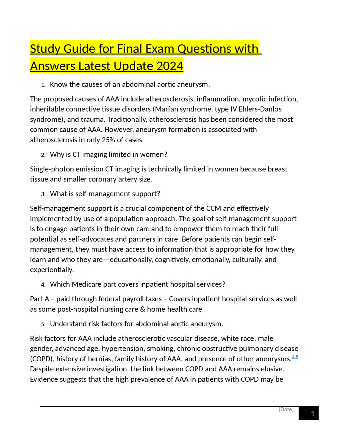 Study Guide for Final Exam Questions with Answers Latest Update 2024 ...